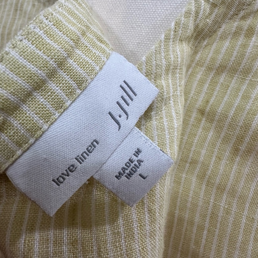 J Jill Women’s 100% Linen Butter Yellow Striped Shirt size Large - Picture 5 of 6